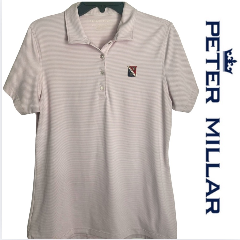 Peter Millar Women's Pink Stripped Polo Top from Longue Vue Club Large